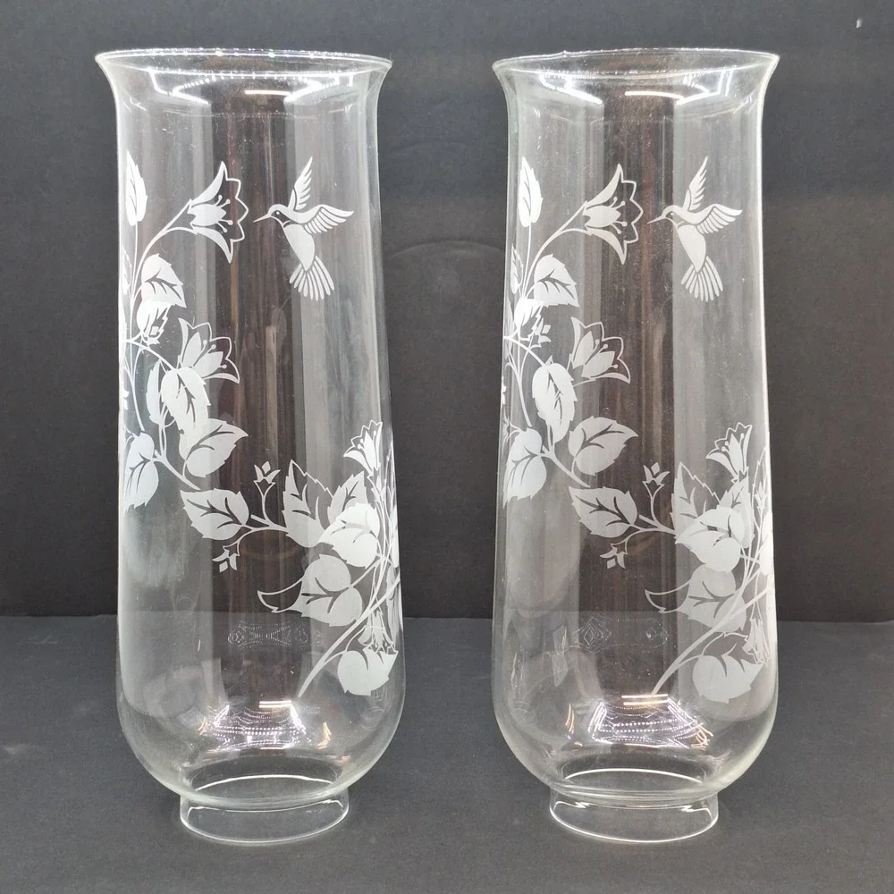 CHIMNEY SHADE w/ HUMMINGBIRD SET OF 2 FLOWERING BRANCH  10 3/8